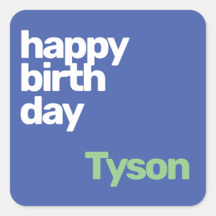party happy birthday minimal purple green square sticker