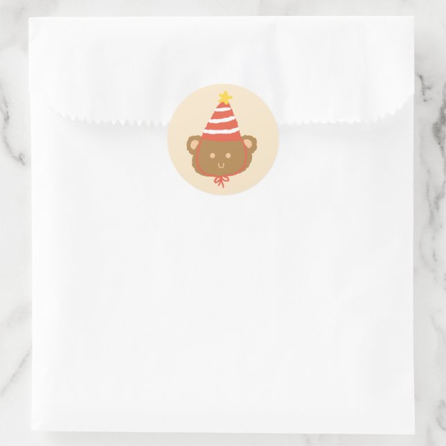 Party Hat Bear Illustration Classic Round Sticker (Bag)
