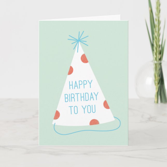 Party Hat Birthday Card - Mint (Front)