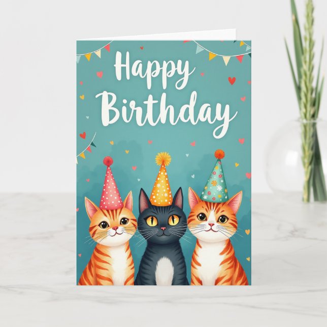 Party Hat Cat Birthday Card (Front)