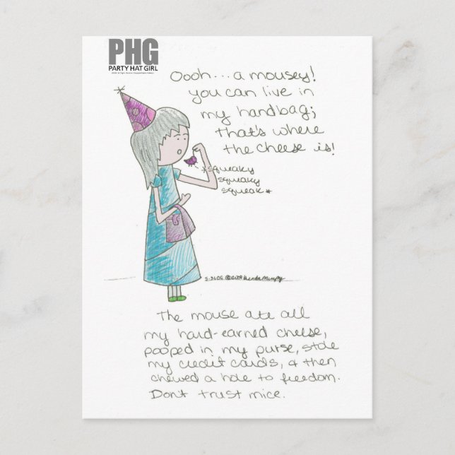 Party Hat Girl--Mousey Postcard (Front)