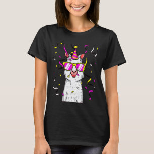 Party Hat Llama Sunglasses Confetti Cute Farm Anim T-Shirt