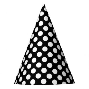 Party Hat with white polka dots on black