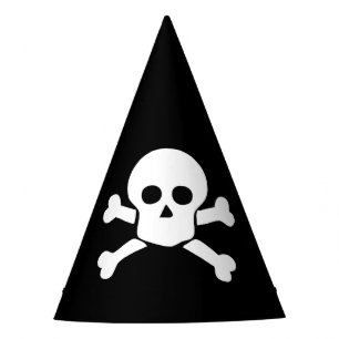 Party Hat with white skull & cross bones on black