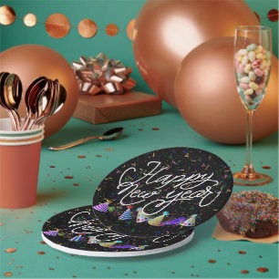 Party Hats and Confetti New Years Paper Plate