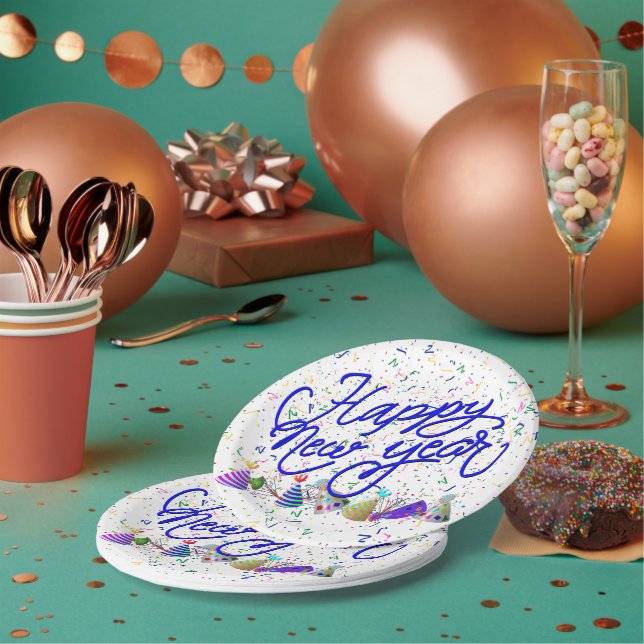 Party Hats and Confetti New Years Paper Plate (Multi)