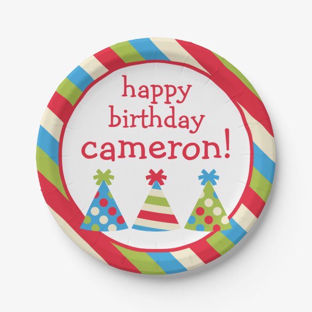 Party Hats Personalised Birthday Party Plates (Front)