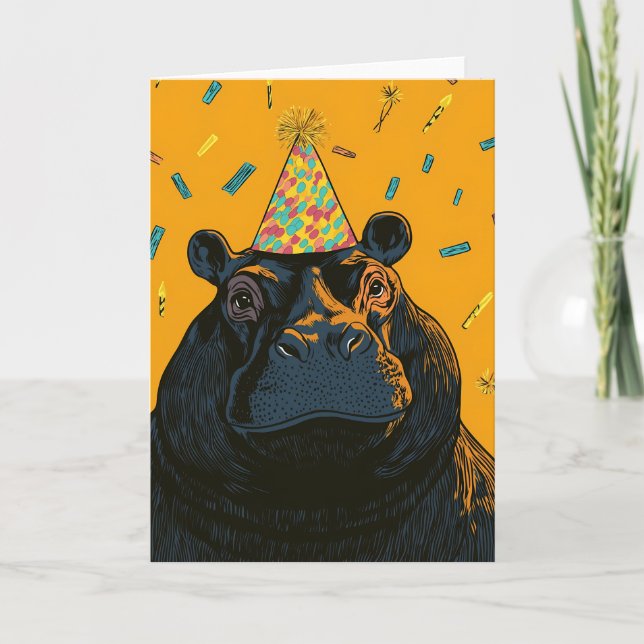 Party Hippo Birthday Card (Front)