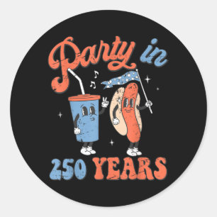 Party in 250 Years Funny Hotdog Men Women Kids 4th Classic Round Sticker