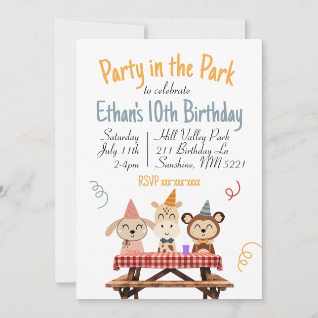 Party in the Park Birthday Invitation (Front)