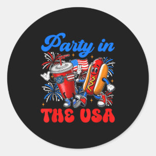 Party In The Usa 4th Of July Cute Soda And Hotdog Classic Round Sticker