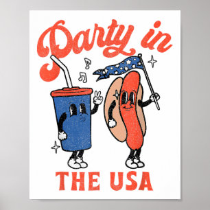 Party In The Usa 4th Of July Cute Soda And Hotdog Poster