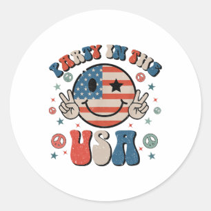 Party In The Usa 4th Of July Preppy Smile Kids Men Classic Round Sticker