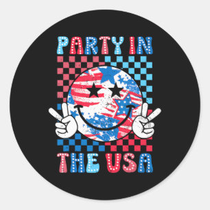 Party In The Usa 4th Of July Preppy Smile Kids Men Classic Round Sticker