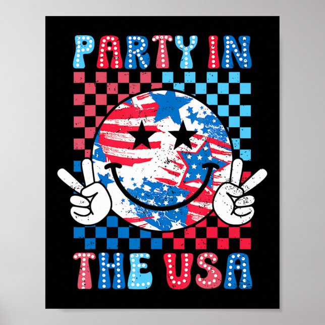 Party In The Usa 4th Of July Preppy Smile Kids Men Poster (Front)