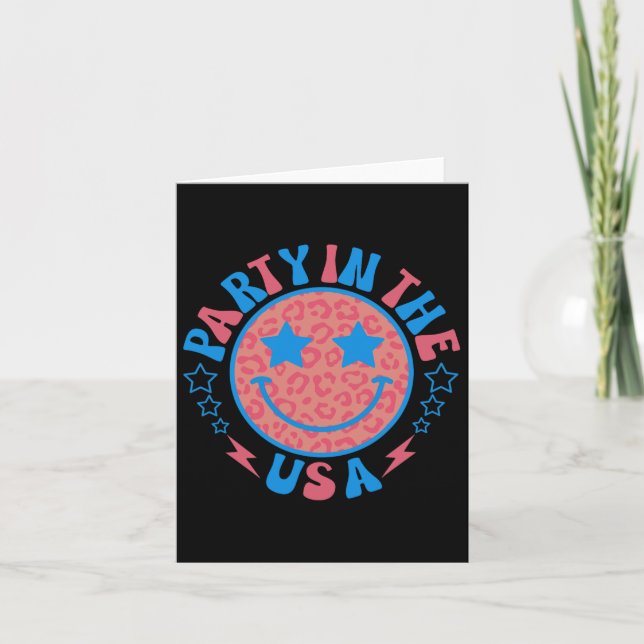 Party In The Usa 4th Of July Preppy Smile Kids Tee Card (Front)