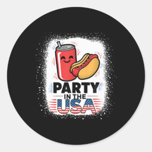 Party In The Usa 4th Of July Themed Soda And Hotdo Classic Round Sticker