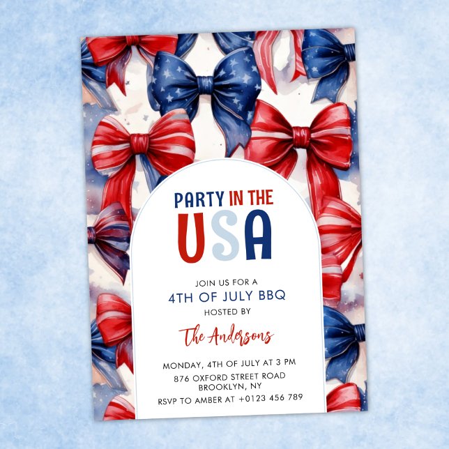 Party in the USA Coquette Bow 4th of July Invitation (Creator Uploaded)