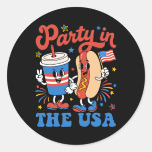 Party In The Usa Cute Soda And Hotdog Patriotic 4t Classic Round Sticker