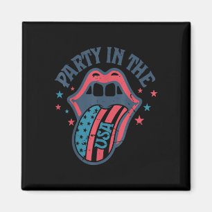 Party In The Usa Flag Tongue Retro 4th Of July Magnet