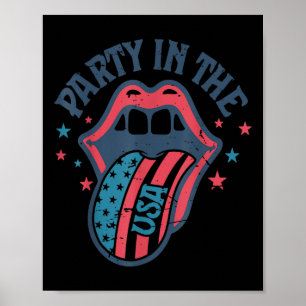 Party In The Usa Flag Tongue Retro 4th Of July Poster