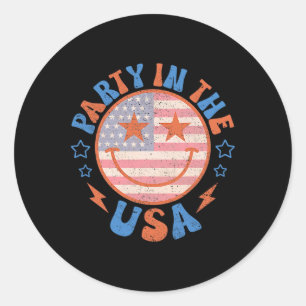 Party In The Usa Happy Face Smile American Flag 4t Classic Round Sticker
