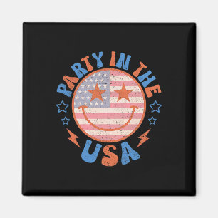 Party In The Usa Happy Face Smile American Flag 4t Magnet