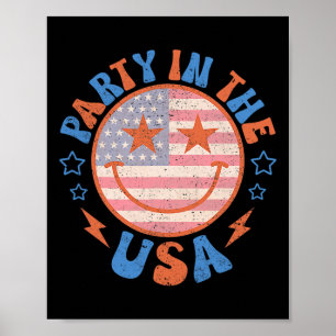Party In The Usa Happy Face Smile American Flag 4t Poster