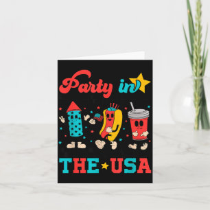 Party In The USA Hot Dog Fireworks American Flag Card