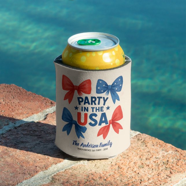 Party in the USA Patriotic 4th of July Custom Can Cooler (In Situ Pool)