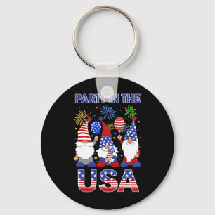 Party In The Usa Patriotic Gnome Flag 4th July Kid Key Ring