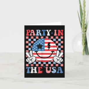 Party In The Usa Retro Smile Face American Flag 4t Card