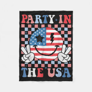 Party In The Usa Retro Smile Face American Flag 4t Fleece Blanket
