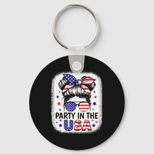 Party In Usa Girls 4th Of July Shirt Daughter Mess Key Ring