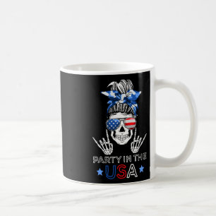 Party In Usa Messy Bun Skeleton Rock N Roll 4th Of Coffee Mug