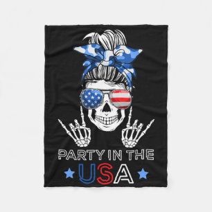 Party In Usa Messy Bun Skeleton Rock N Roll 4th Of Fleece Blanket
