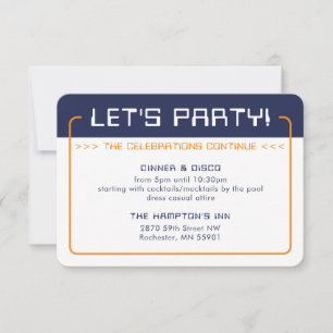 PARTY INFO INSERT modern gaming navy blue orange Invitation