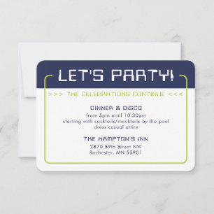 PARTY INFO INSERT modern gaming navy lime green Invitation