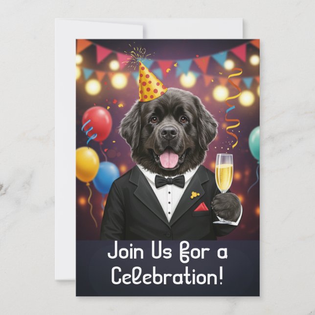 Party Invitation Card with a Newfoundland Dog (Front)