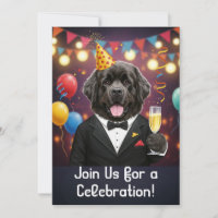 Party Invitation Card with a Newfoundland Dog