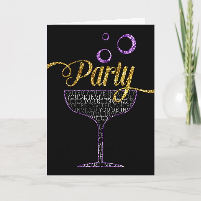 Party Invitation - Champagne Glass and Bubbles (Front)