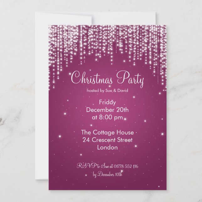 Party Invitation Elegant Falling Sparkle Berry (Front)