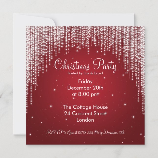 Party Invitation Elegant Falling Sparkle Red (Front)
