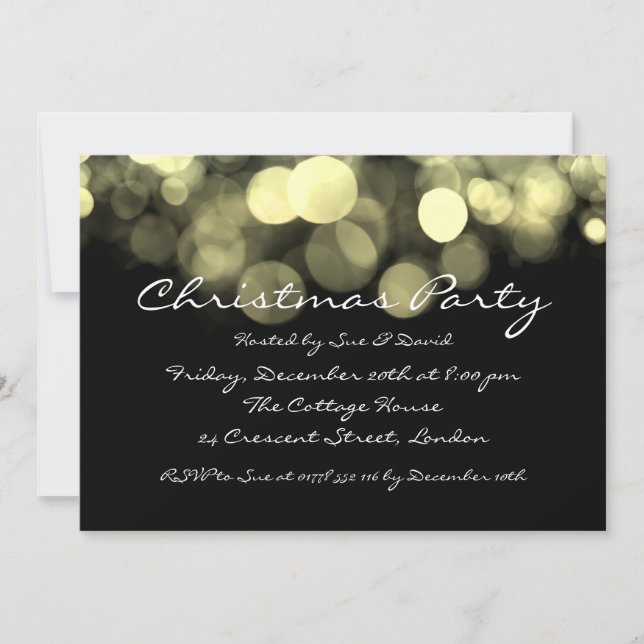 Party Invitation Elegant Gold Shimmering Lights (Front)