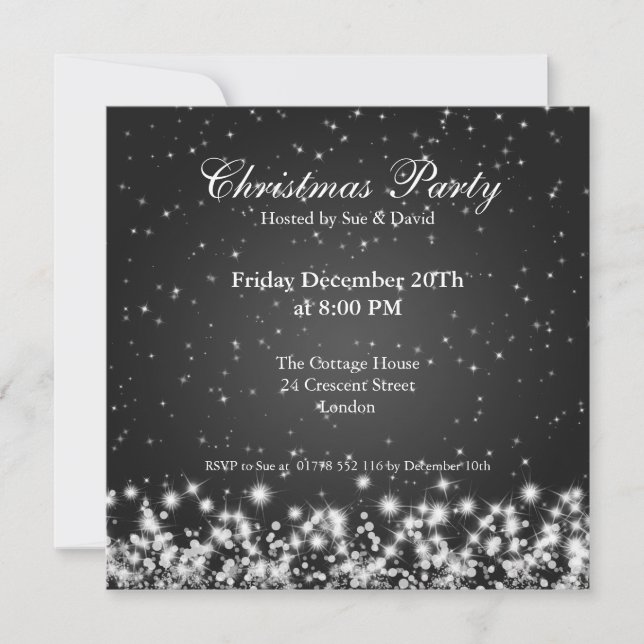 Party Invitation Elegant Sparkle Custom Black (Front)