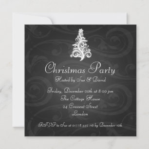 Party Invitation Elegant Swirly Tree Black
