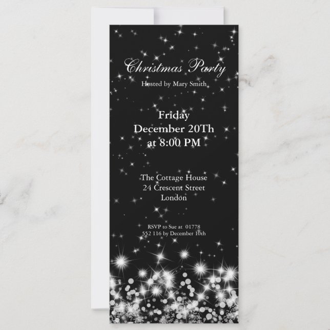 Party Invitation Elegant Winter Sparkle Black (Front)