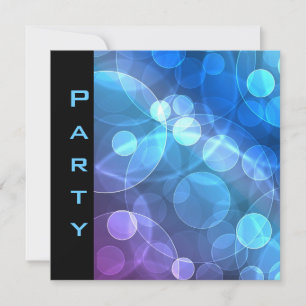 Party Invitation Feathers Black Blue Bubbles