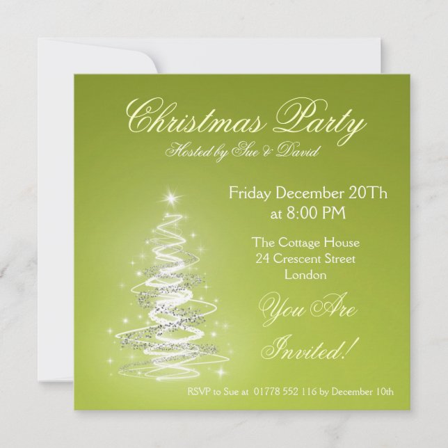 Party invitation lime green with Christmas Tree (Front)