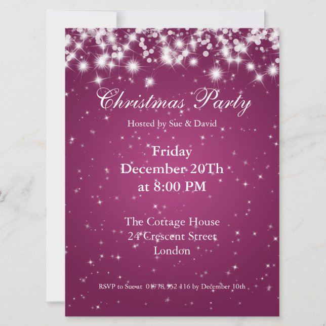 Party Invitation Pink Elegant Sparkle Custom (Front)